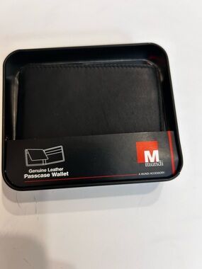 mundi Black Leather Passcase Wallet with Red Accent Tin